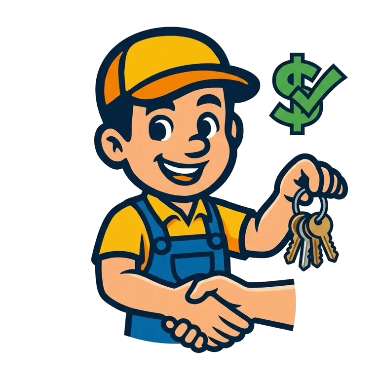Customer paying after a successful locksmith job โ flat-rate pricing, no upfront charges